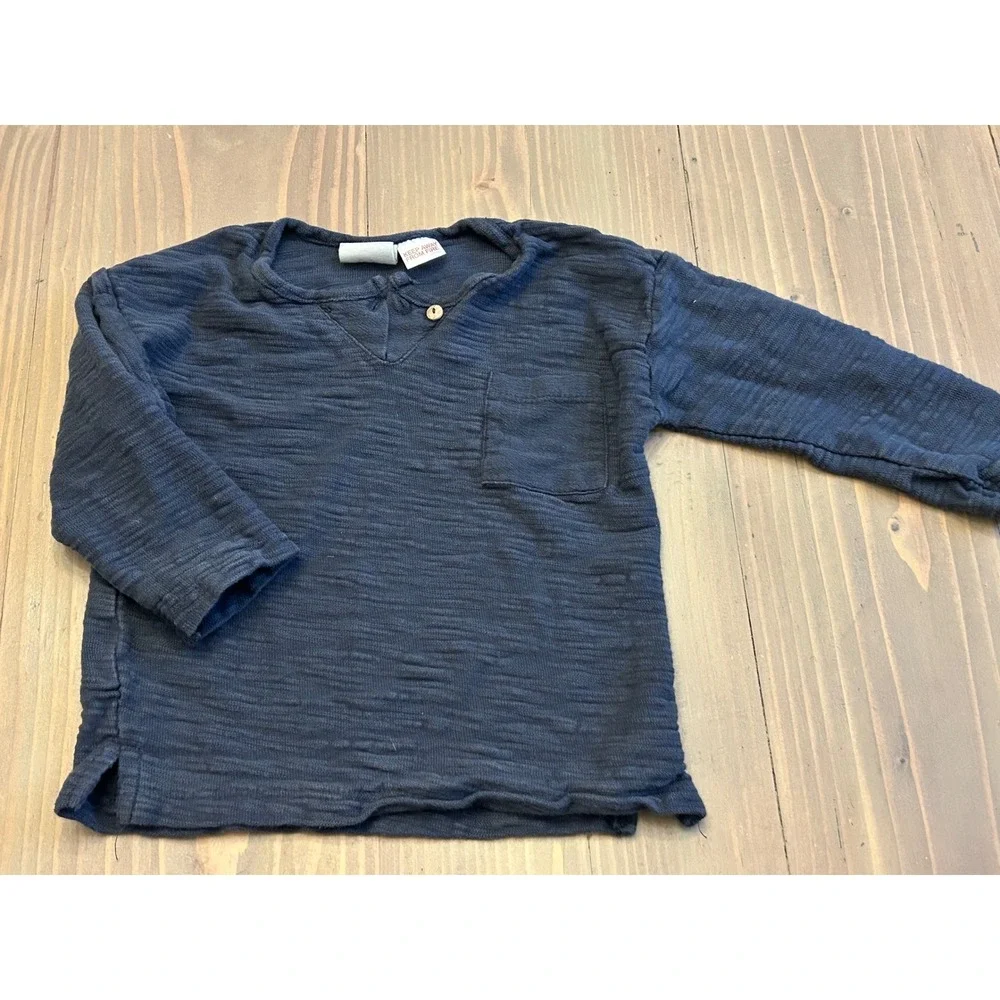 Kk7 Zara Baby Boy Bundle Mustard Tee Navy Blue Long Sleeve Henley12-18 18-24M